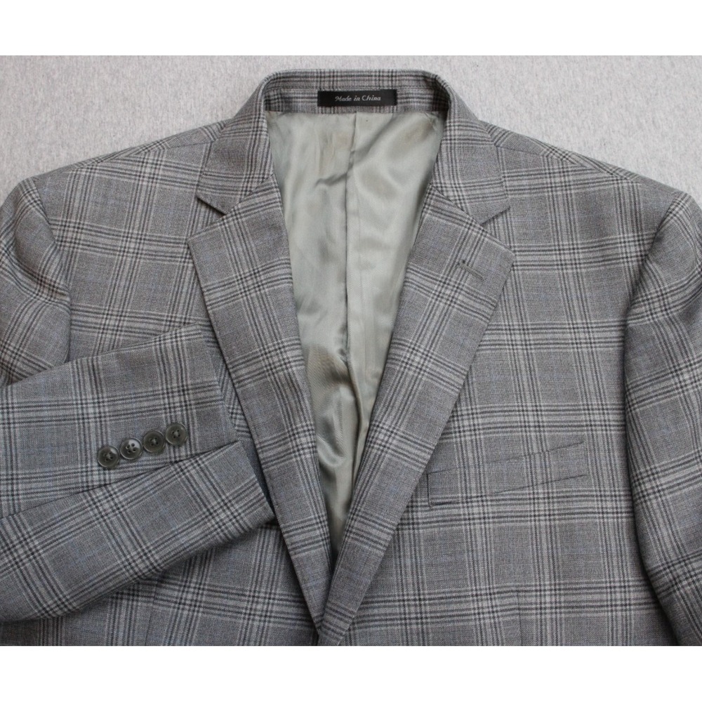 Calvin Klein Blazer Mens 44R Windowpane 100% Wool 2-Button Single Breast